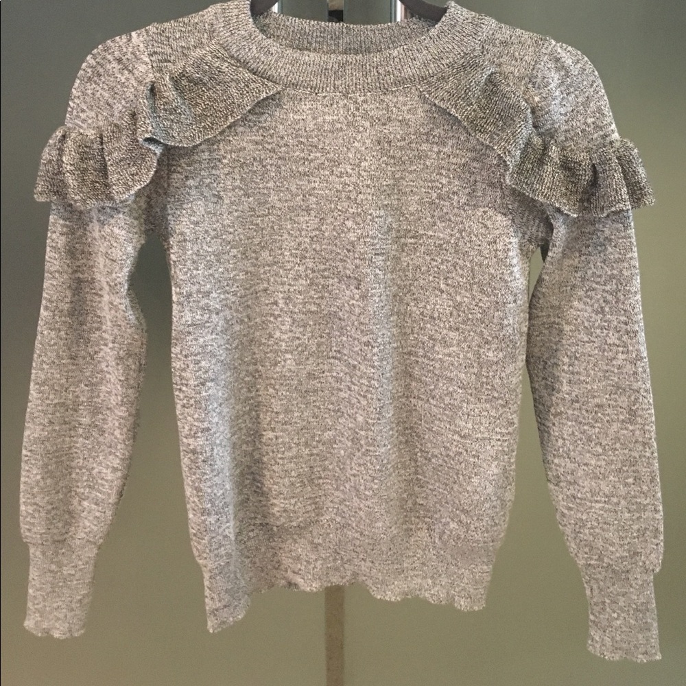 ❌SOLD 🏳️Topshop Grey Knit with Shoulder Ruffle - Picture 3 of 4
